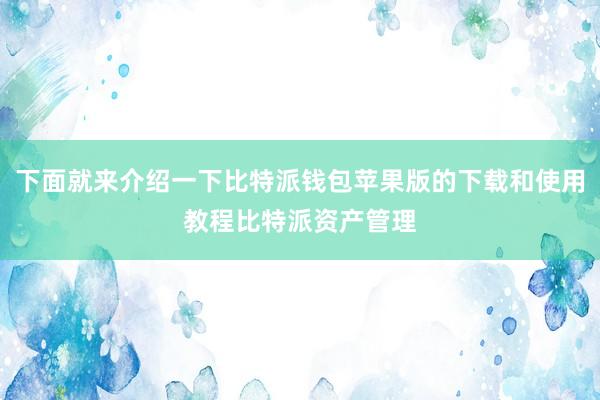 下面就来介绍一下比特派钱包苹果版的下载和使用教程比特派资产管理