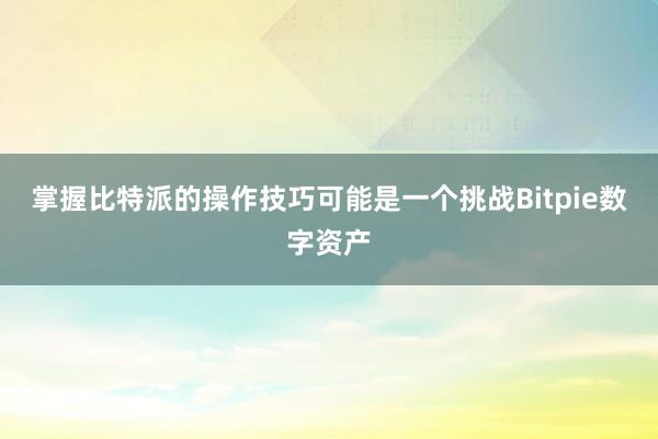 掌握比特派的操作技巧可能是一个挑战Bitpie数字资产